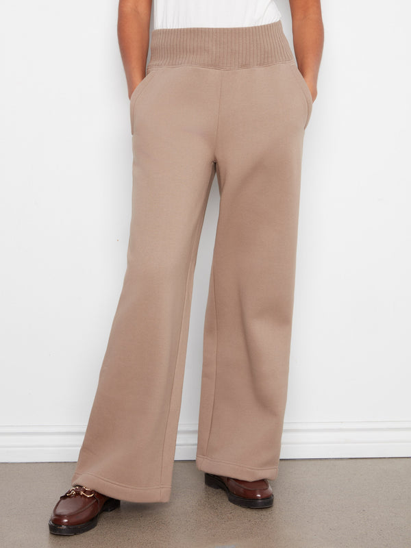 Pantalon à jambe large en molleton à enfiler - Taupe