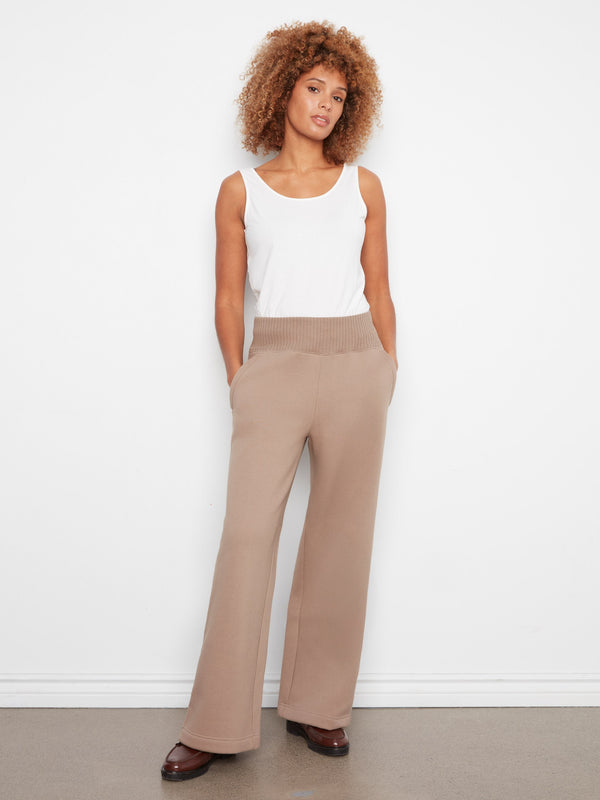Pantalon à jambe large en molleton à enfiler - Taupe