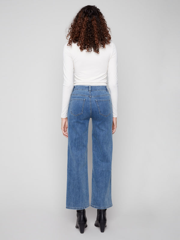 Wide Leg Jeans With All-Over Hearts - Denim Hearts