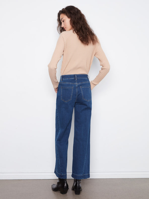 Wide Leg Jeans With Side Panel Detail - Indigo