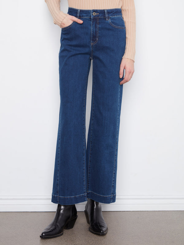 Wide Leg Jeans With Side Panel Detail - Indigo