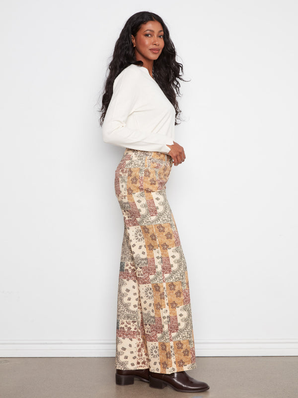 Pantalon imprimé en sergé à jambe large - Édredon