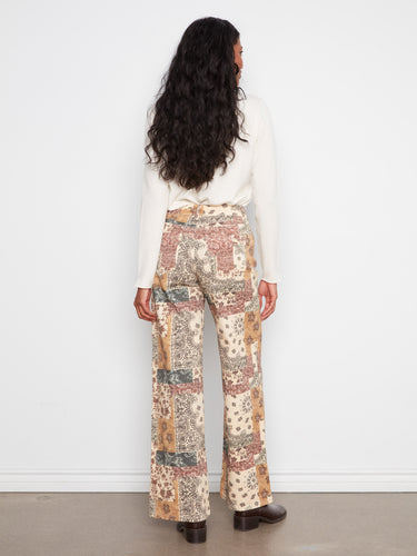 The five-pocket design of these wide leg pants adds practicality to their fashionable bandana print look by Charlie B.
