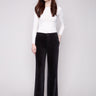 Black wide-leg corduroy pants featuring a long length for an elegant look by Charlie B.