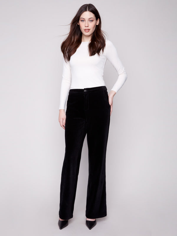 Chic black wide-leg pants made from soft stretch corduroy, perfect for any occasion by Charlie B.