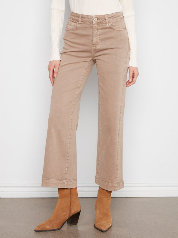 Wide Leg Twill Pants With Side Panel - Latte