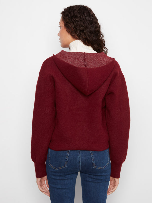 Zip-Front Knit Hooded Jacket - Merlot