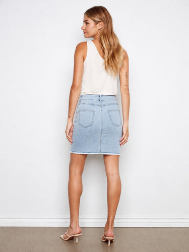 Stretch Denim Skort With Frayed Hem - Bleach Blue
