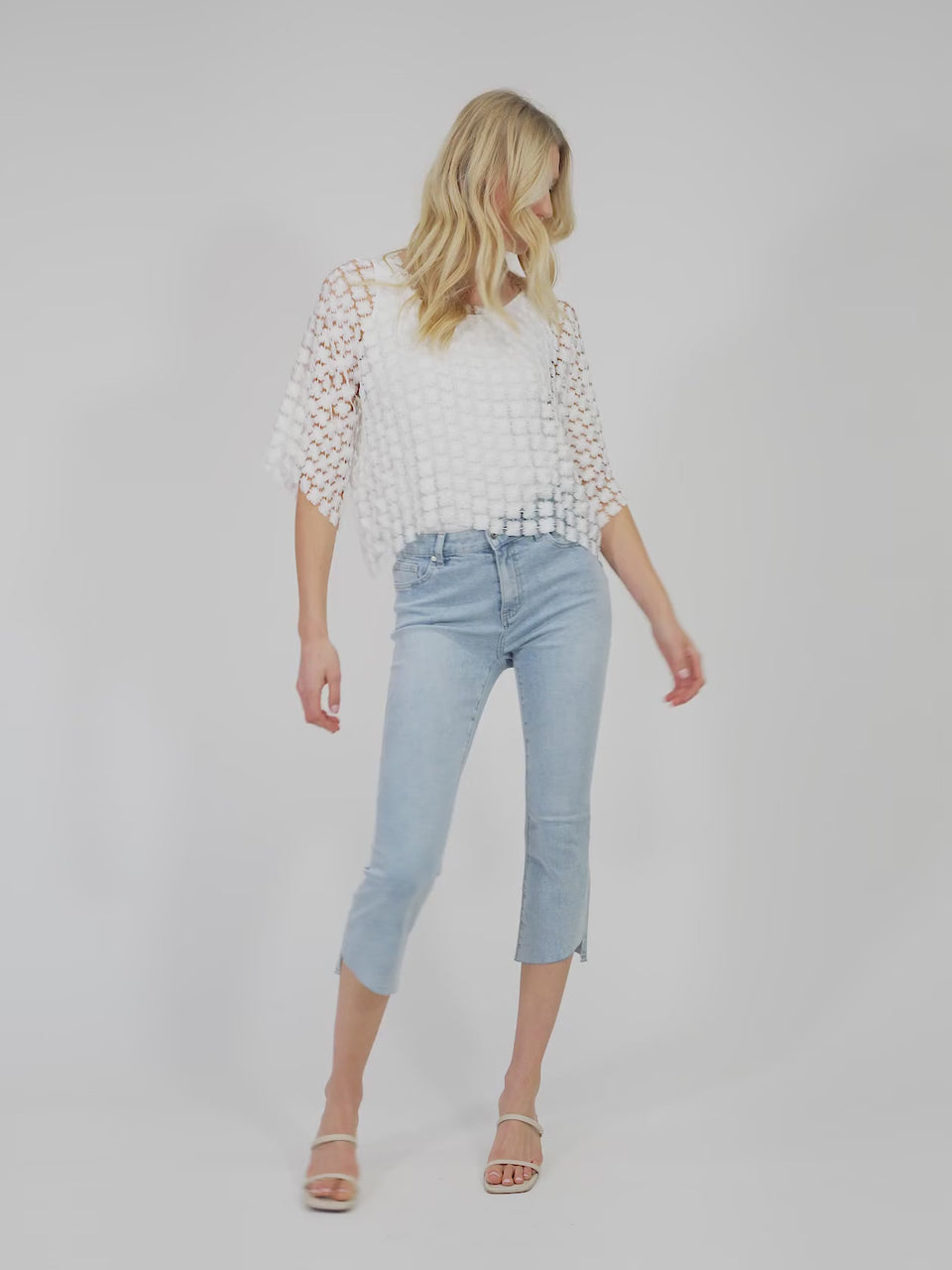 Textured Crochet Flower Top - White - Charlie B Collection Canada - Video