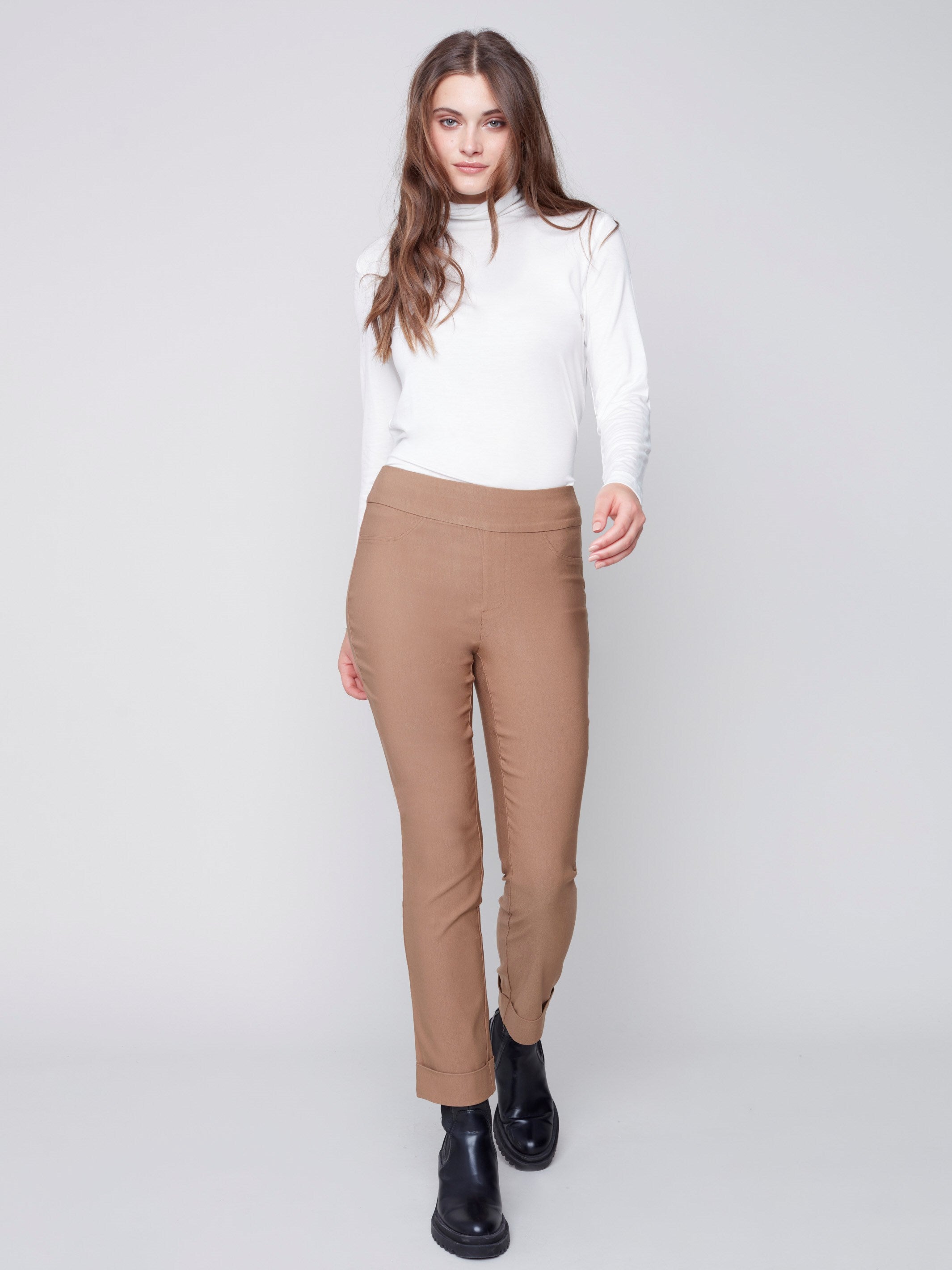 Bengaline Pull-on Pants with Cuff - Truffle