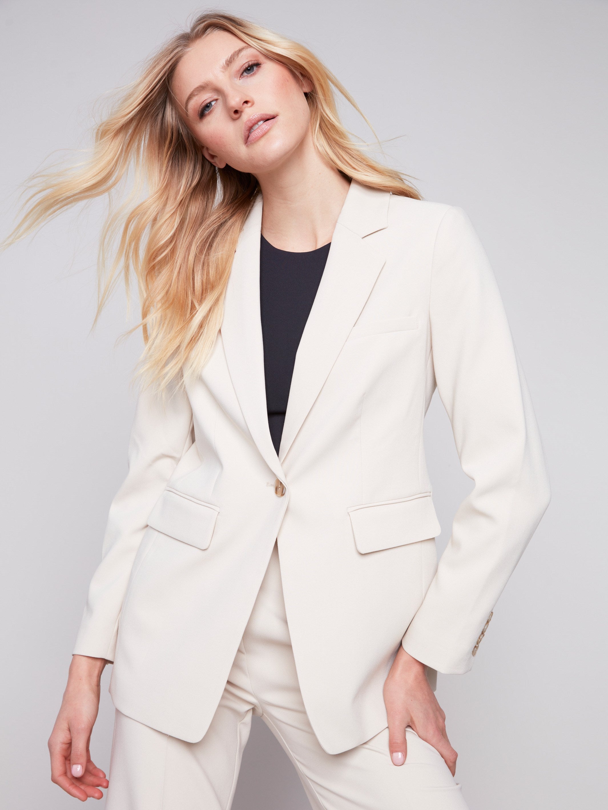 Blazer with Ruched Back - Beige - Charlie B Collection Canada - Image 3