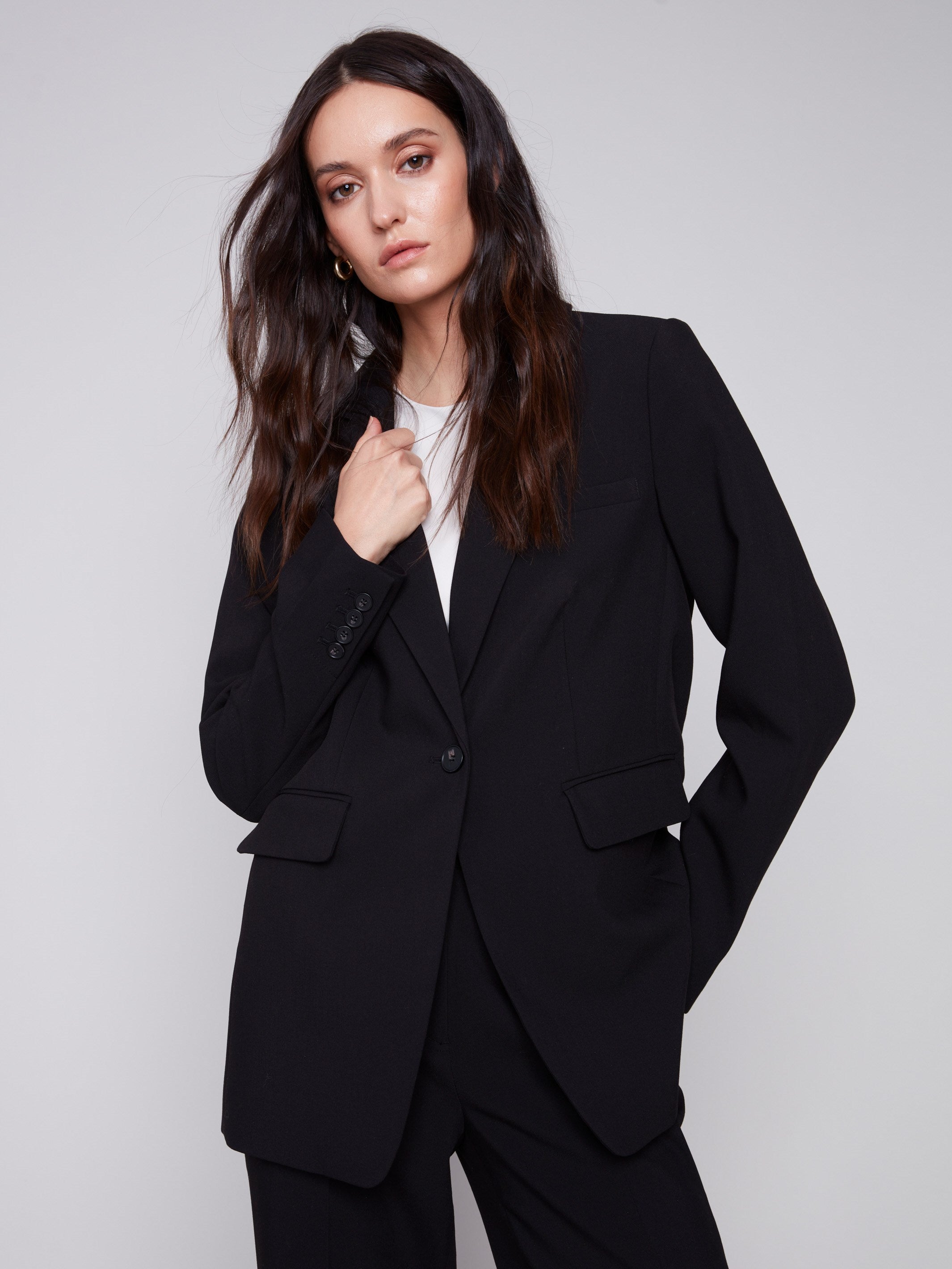 Blazer with Ruched Back - Black - Charlie B Collection Canada - Image 1