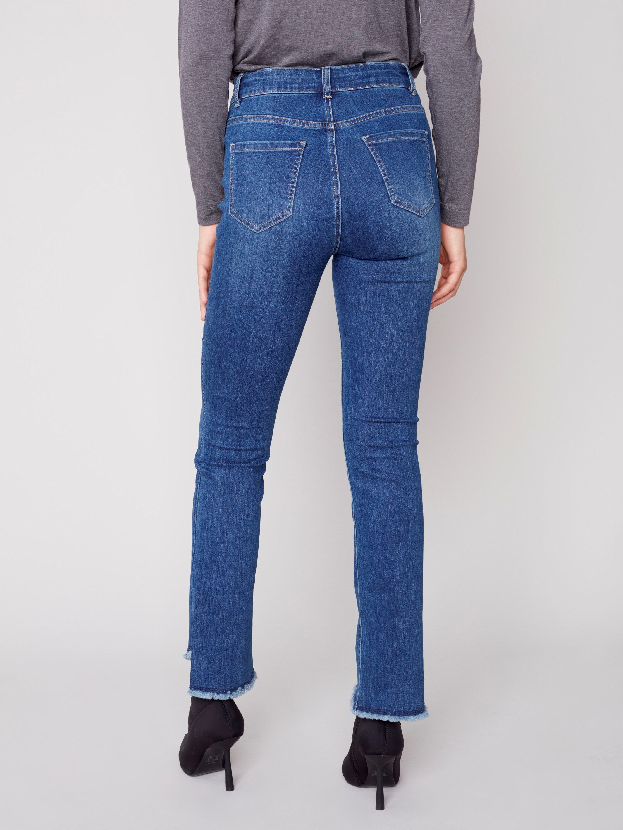 Bootcut Jeans with Asymmetrical Fringed Hem - Blue Jean