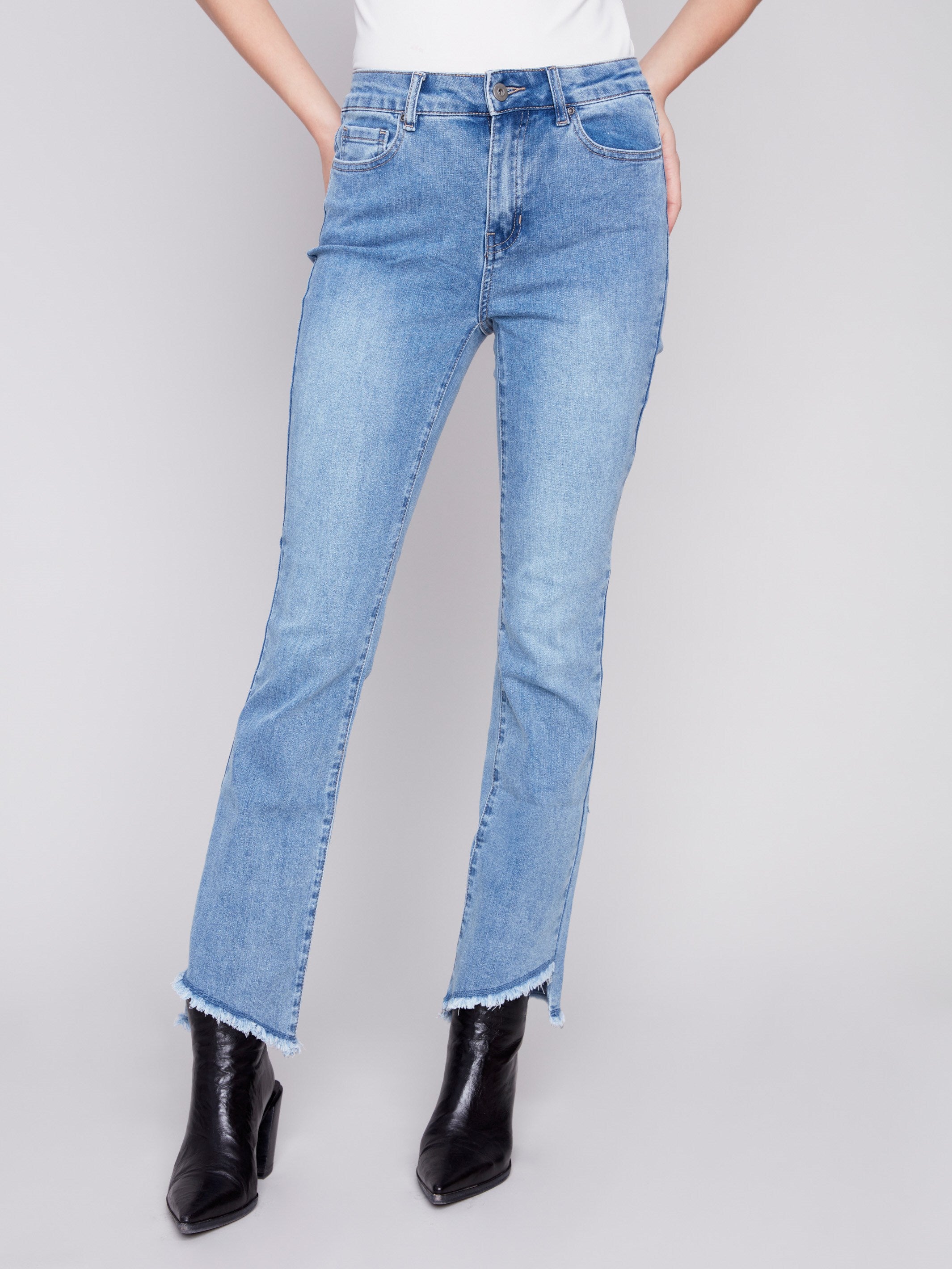 Bootcut Jeans with Asymmetrical Hem - Light Blue - Charlie B Collection Canada - Image 2