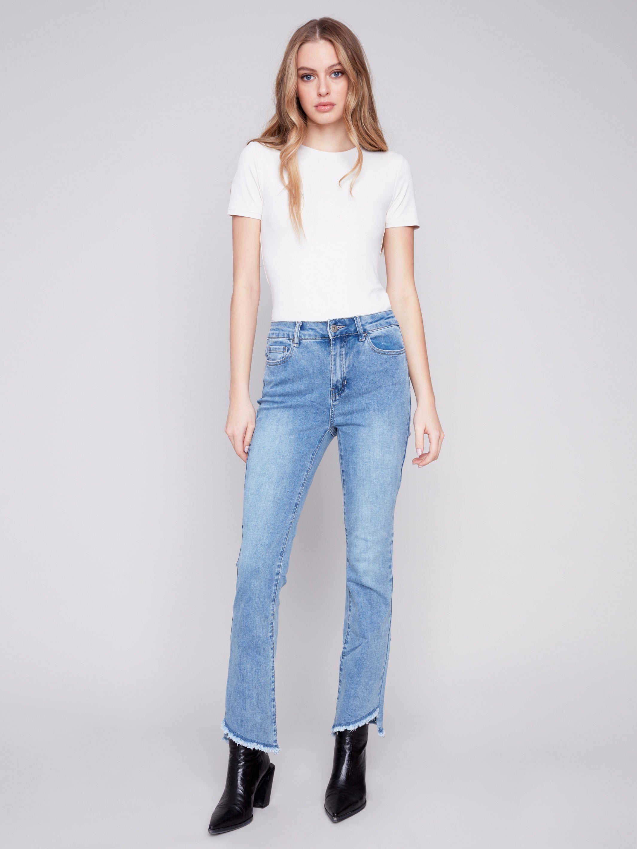 Bootcut Jeans with Asymmetrical Hem - Light Blue - Charlie B Collection Canada - Image 4