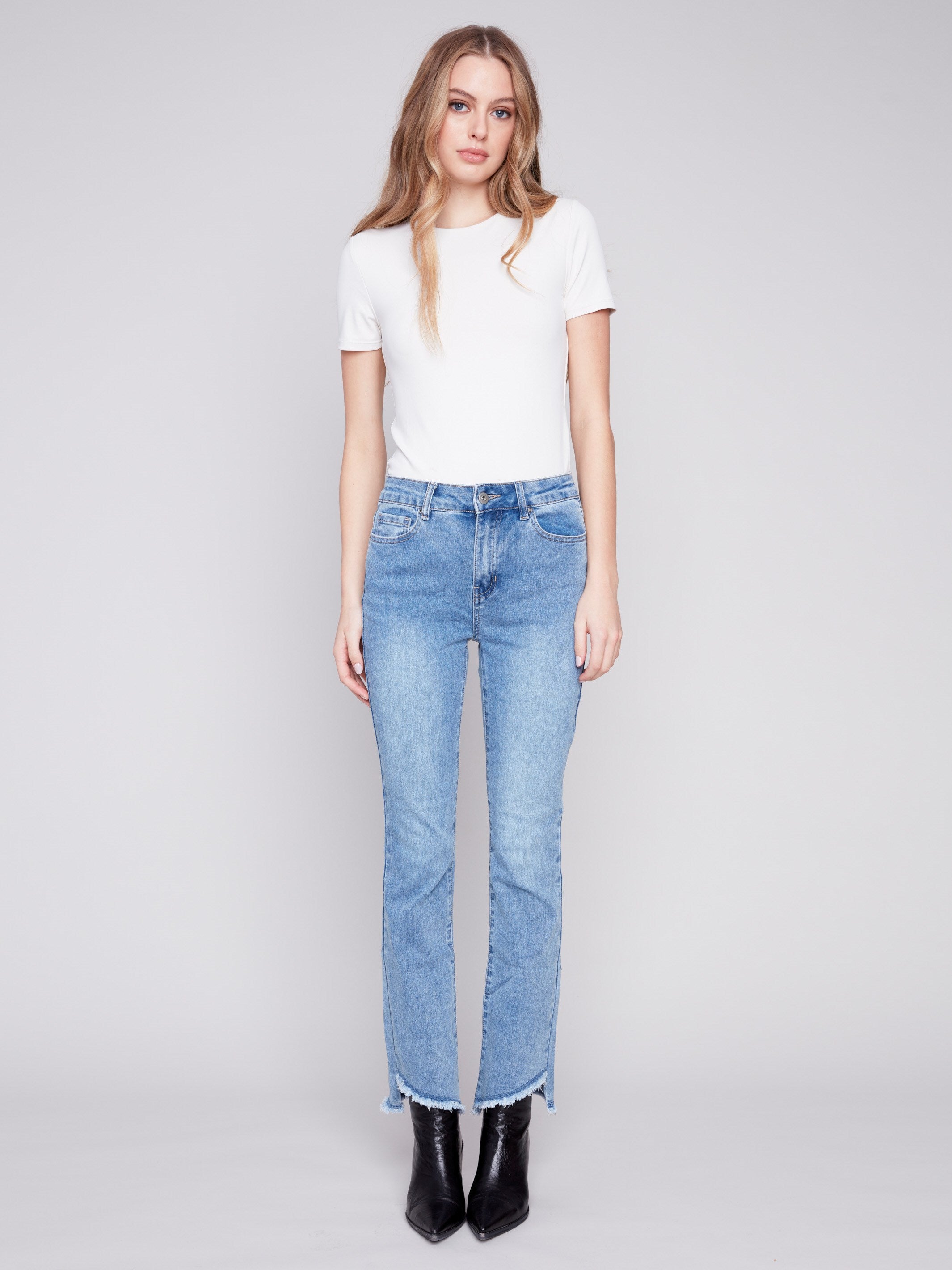 Bootcut Jeans with Asymmetrical Hem - Light Blue - Charlie B Collection Canada - Image 5
