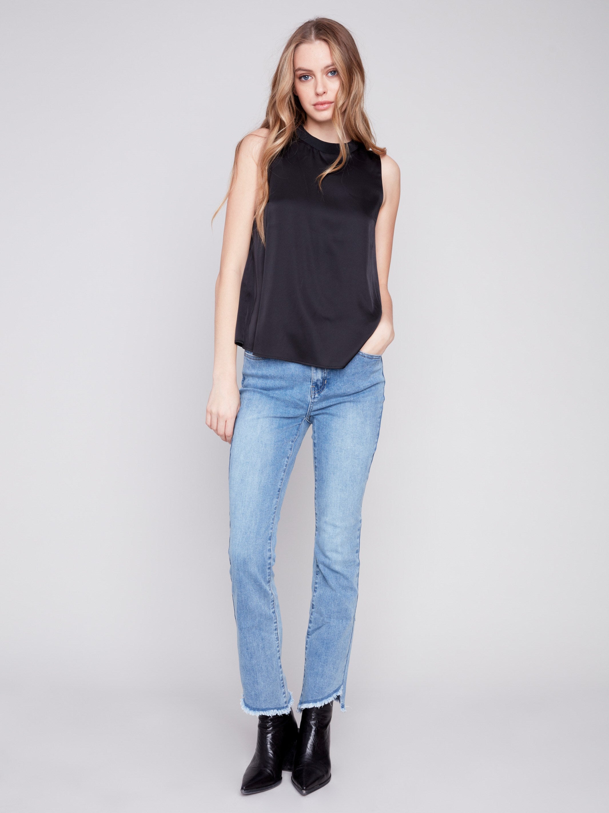 Bootcut Jeans with Asymmetrical Hem - Light Blue - Charlie B Collection Canada - Image 7