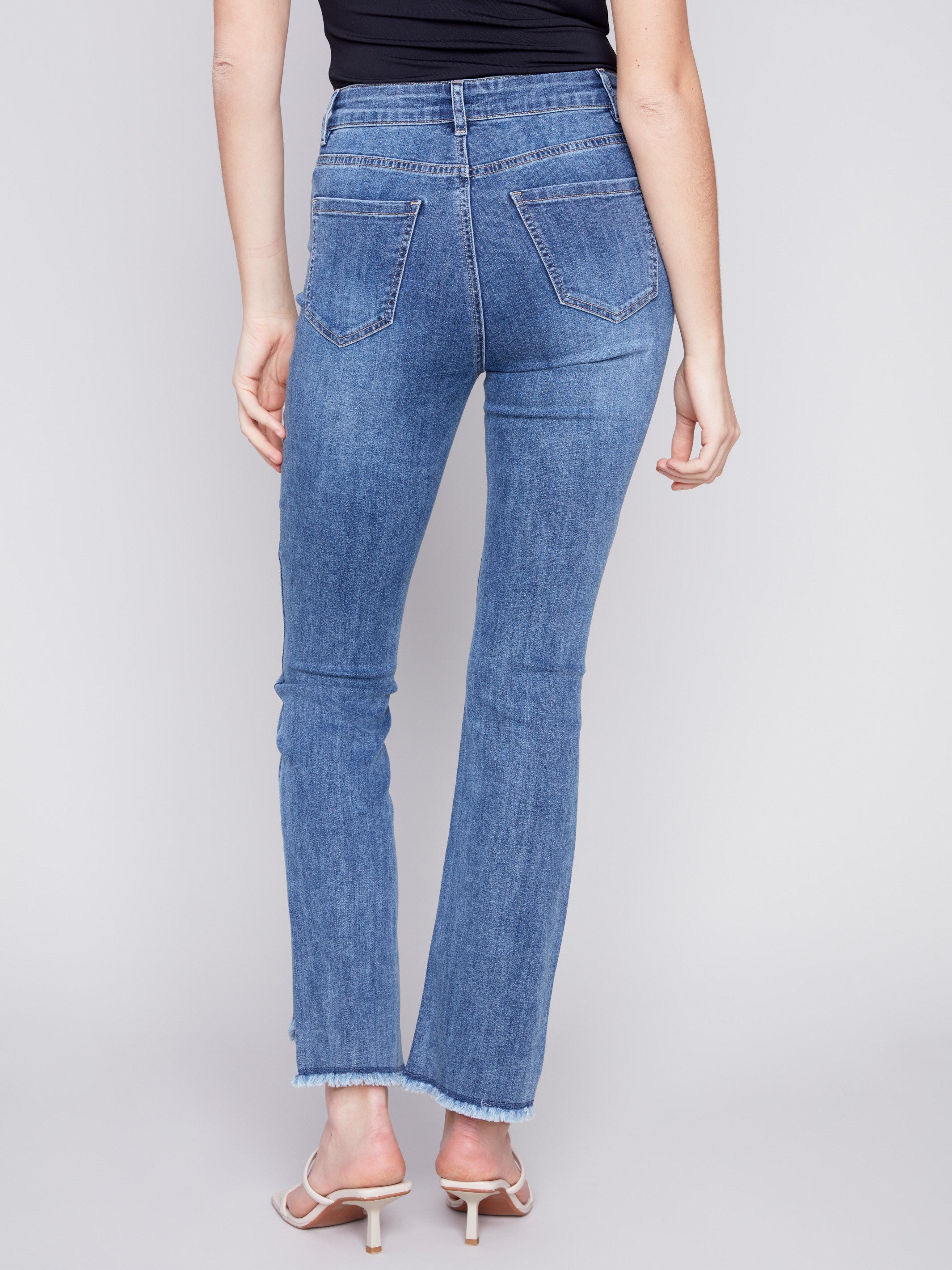 Bootcut Jeans with Asymmetrical Hem - Medium Blue - Charlie B Collection Canada - Image 3