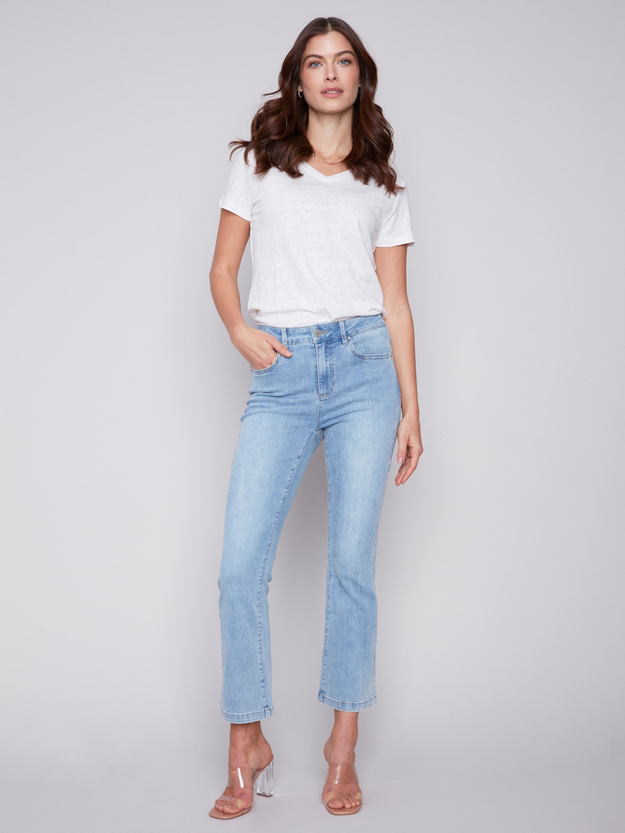 Bootcut Stretch Denim Pants - Light Blue - Charlie B Collection Canada - Image 1