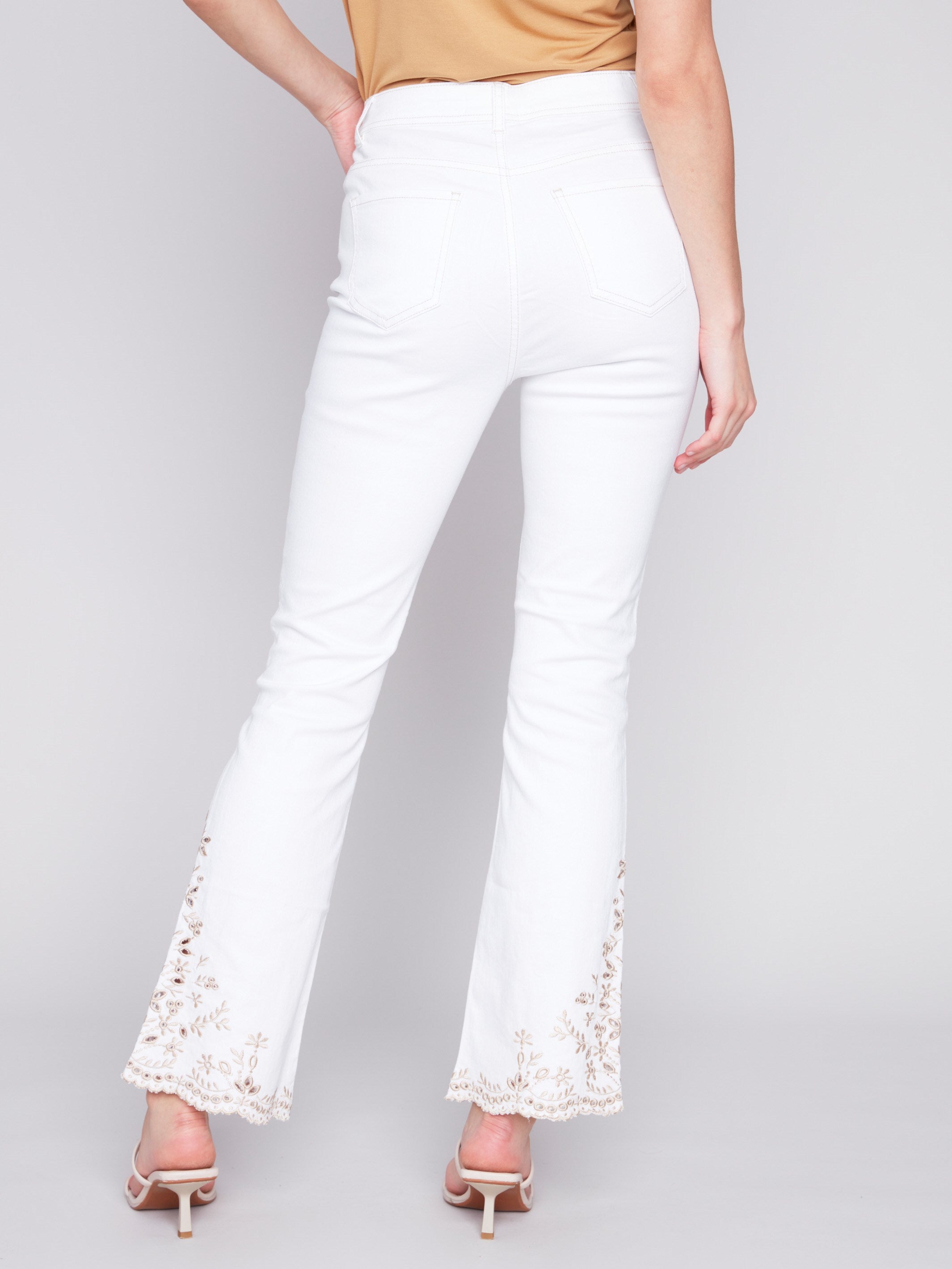Bootcut Twill Jeans with Embroidery - White - Charlie B Collection Canada - Image 3
