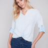 Bubble Cotton Blouse with Front Twist - Sky - Charlie B Collection Canada - Image 1