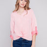 Bubble Cotton Blouse with Front Twist - Flamingo - Charlie B Collection Canada - Image 1