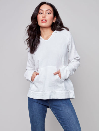 Bubble Cotton Hoodie - White - C4445 Charlie B Collection Canada