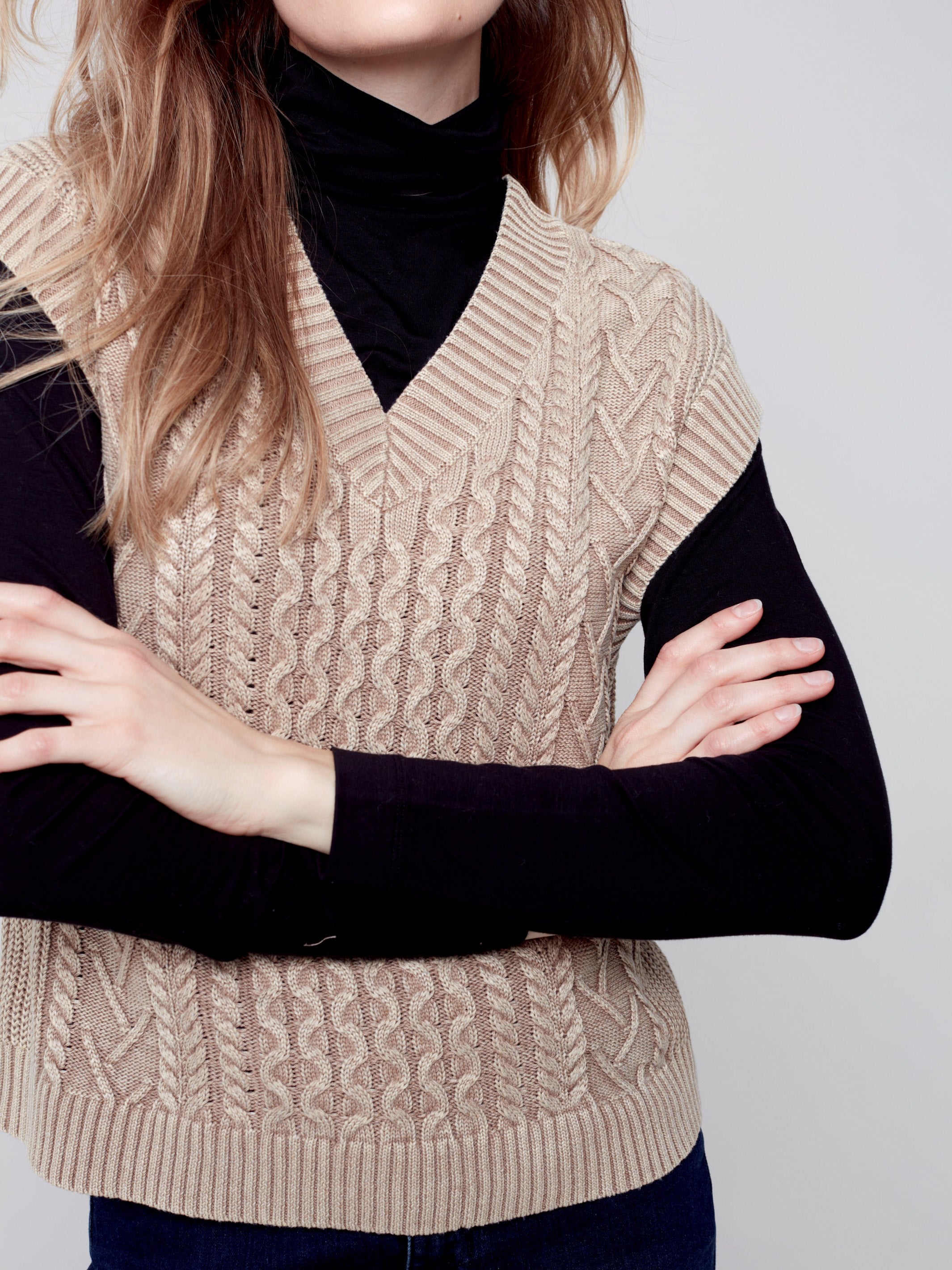 Cable Knit Sweater Vest - Truffle