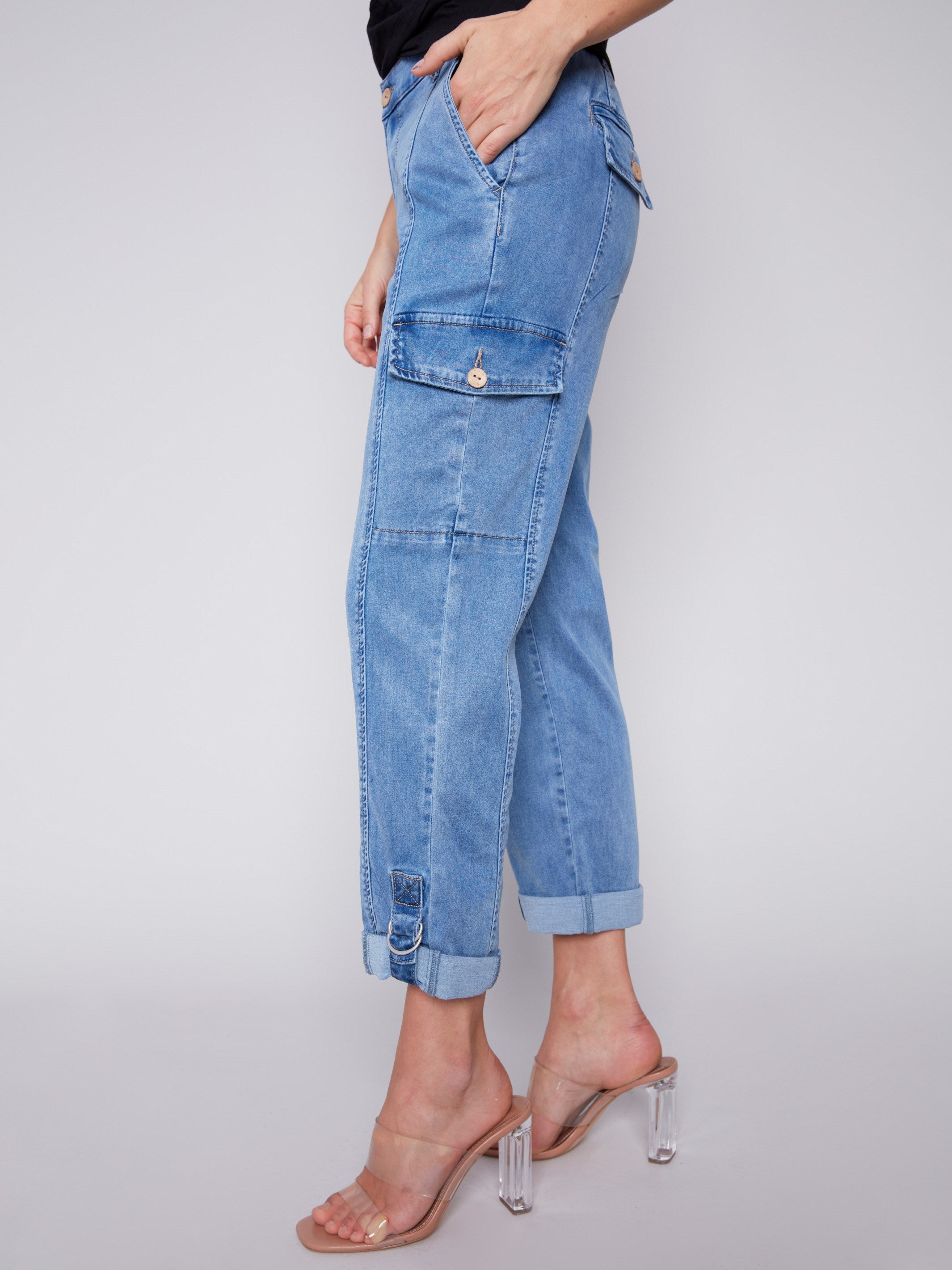 Canvas Cargo Pants - Chambray - Charlie B Collection Canada - Image 2