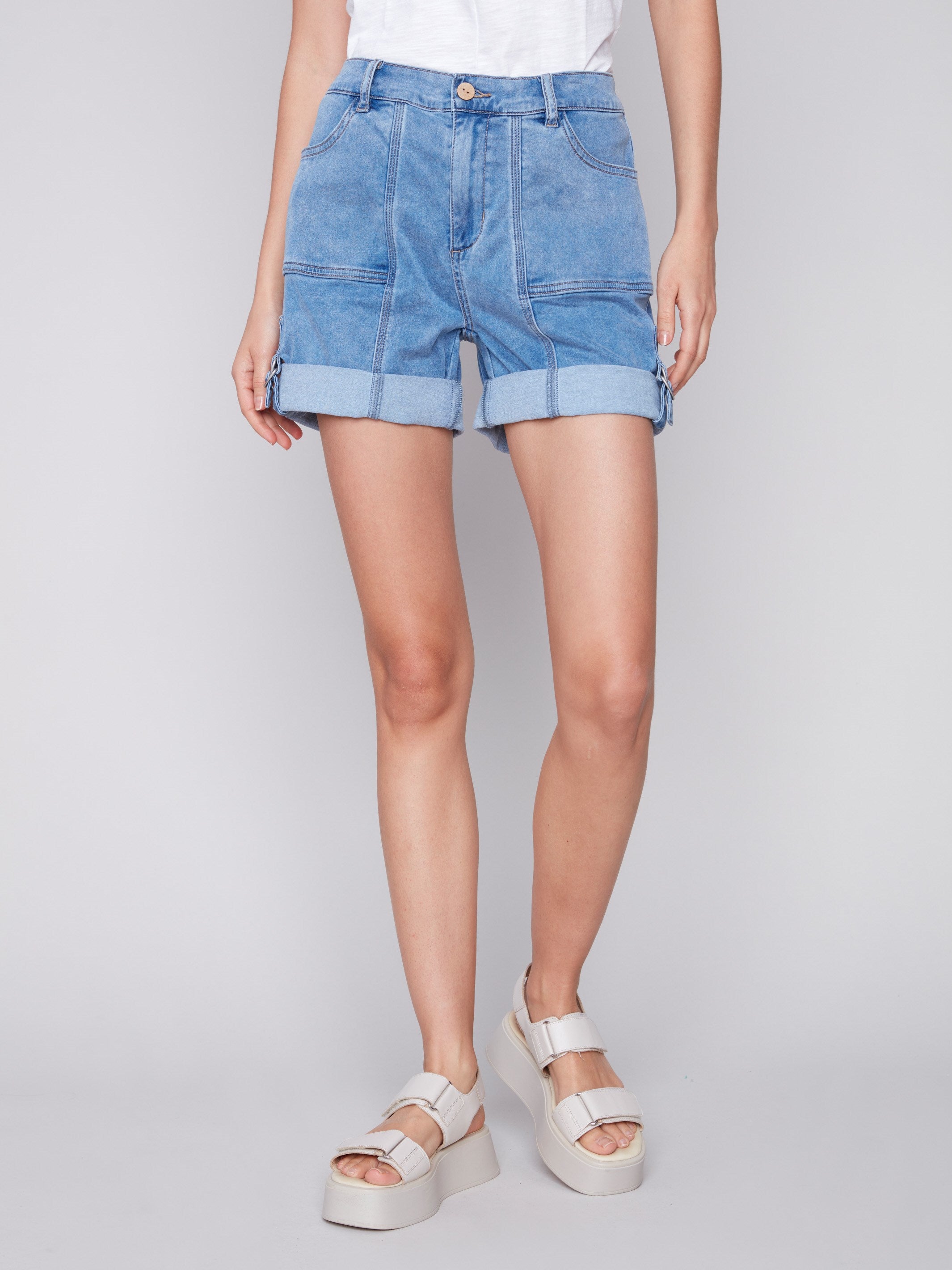 Canvas Cargo Shorts - Chambray - Charlie B Collection Canada - Image 3