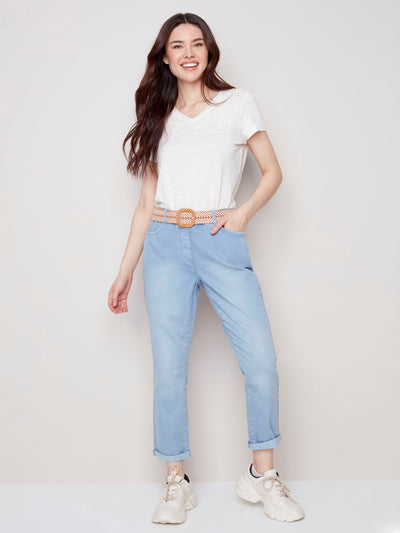 Chambray Pull-On Pants with Belt - Chambray - C5412 Charlie B Collection Canada