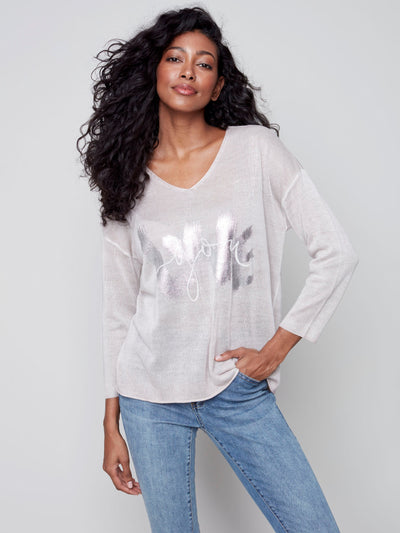 Cold-Dye Sweater with Foil Print - Light Nougat - C2506 Charlie B Collection Canada