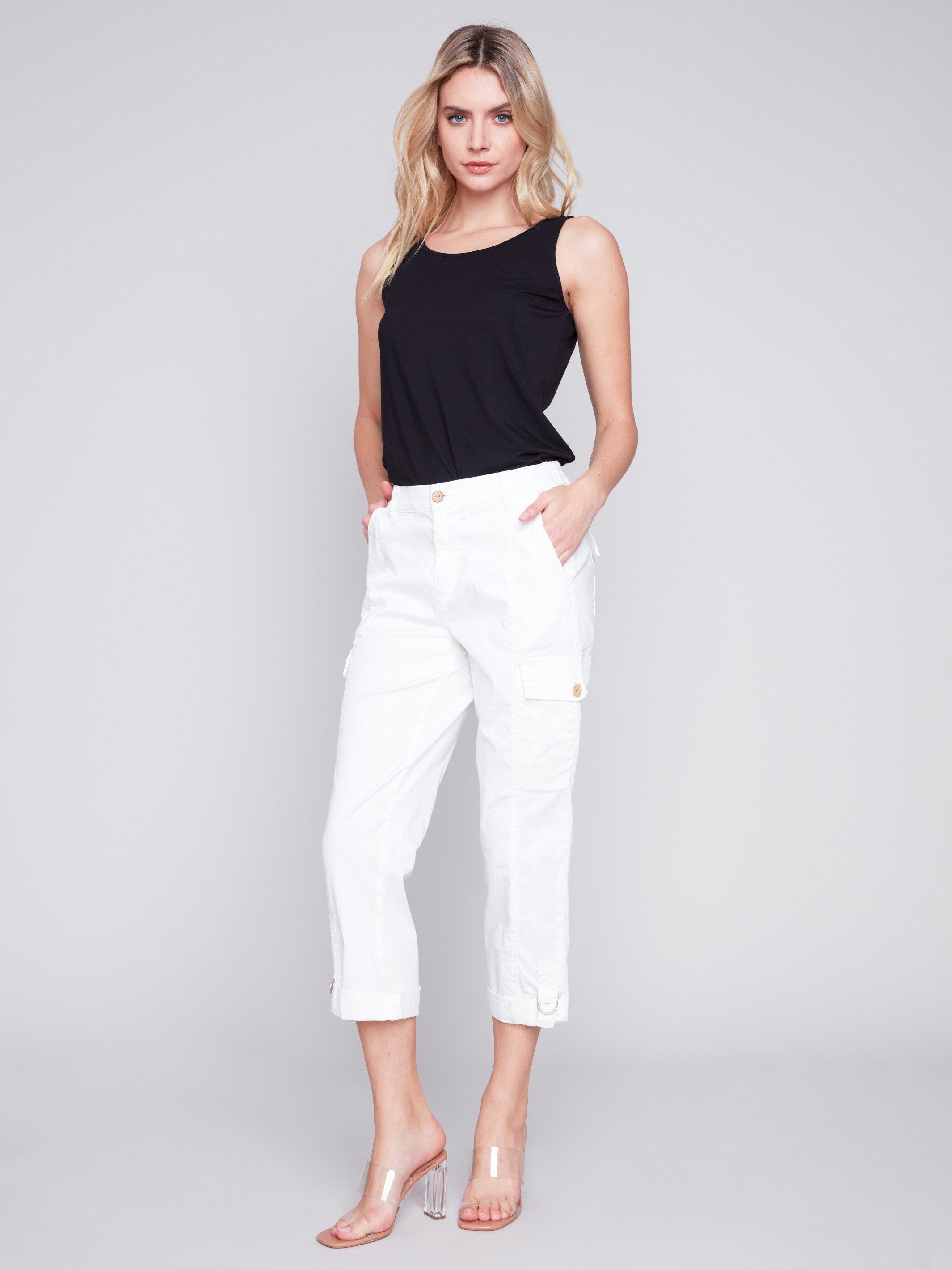 Cotton Canvas Cargo Pants - White - Charlie B Collection Canada - Image 1