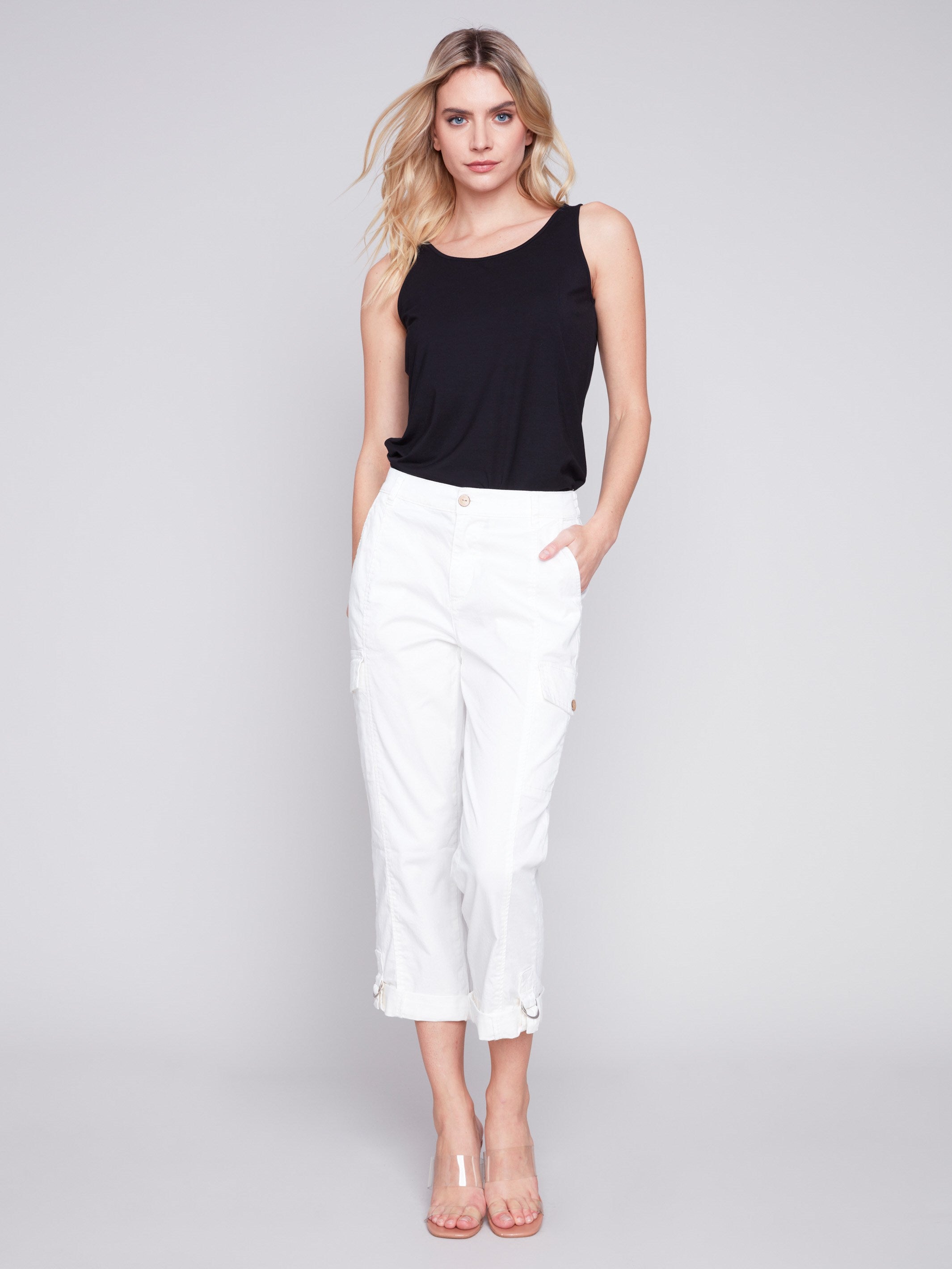 Cotton Canvas Cargo Pants - White - Charlie B Collection Canada - Image 4