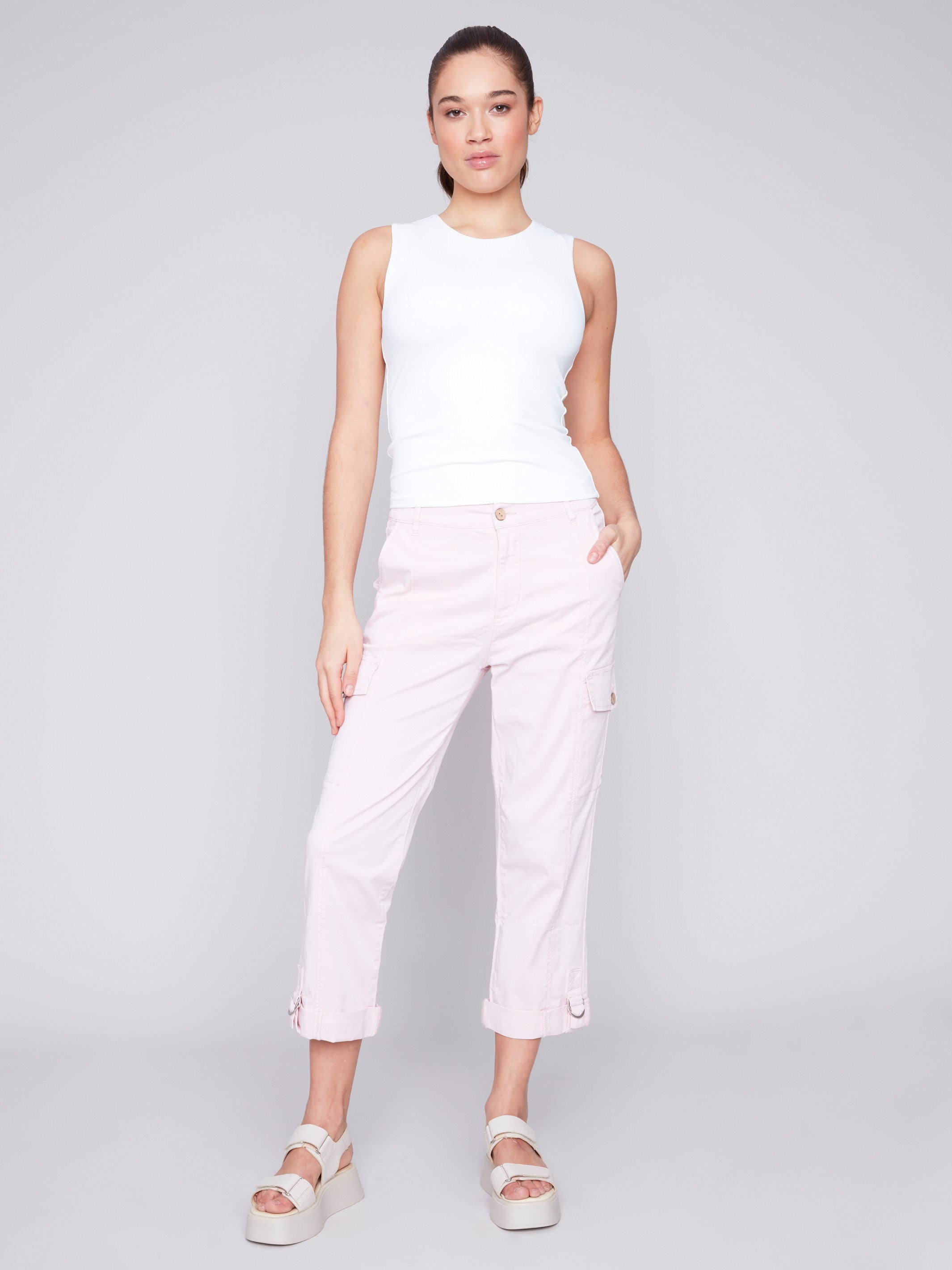 Cotton Canvas Cargo Pants - Lotus - Charlie B Collection Canada - Image 1