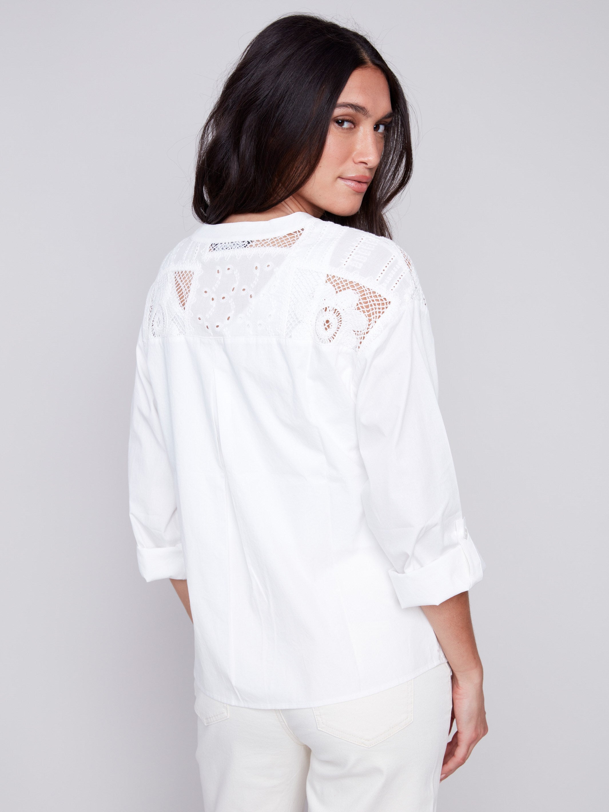 Cotton Eyelet Shirt - White - Charlie B Collection Canada - Image 2