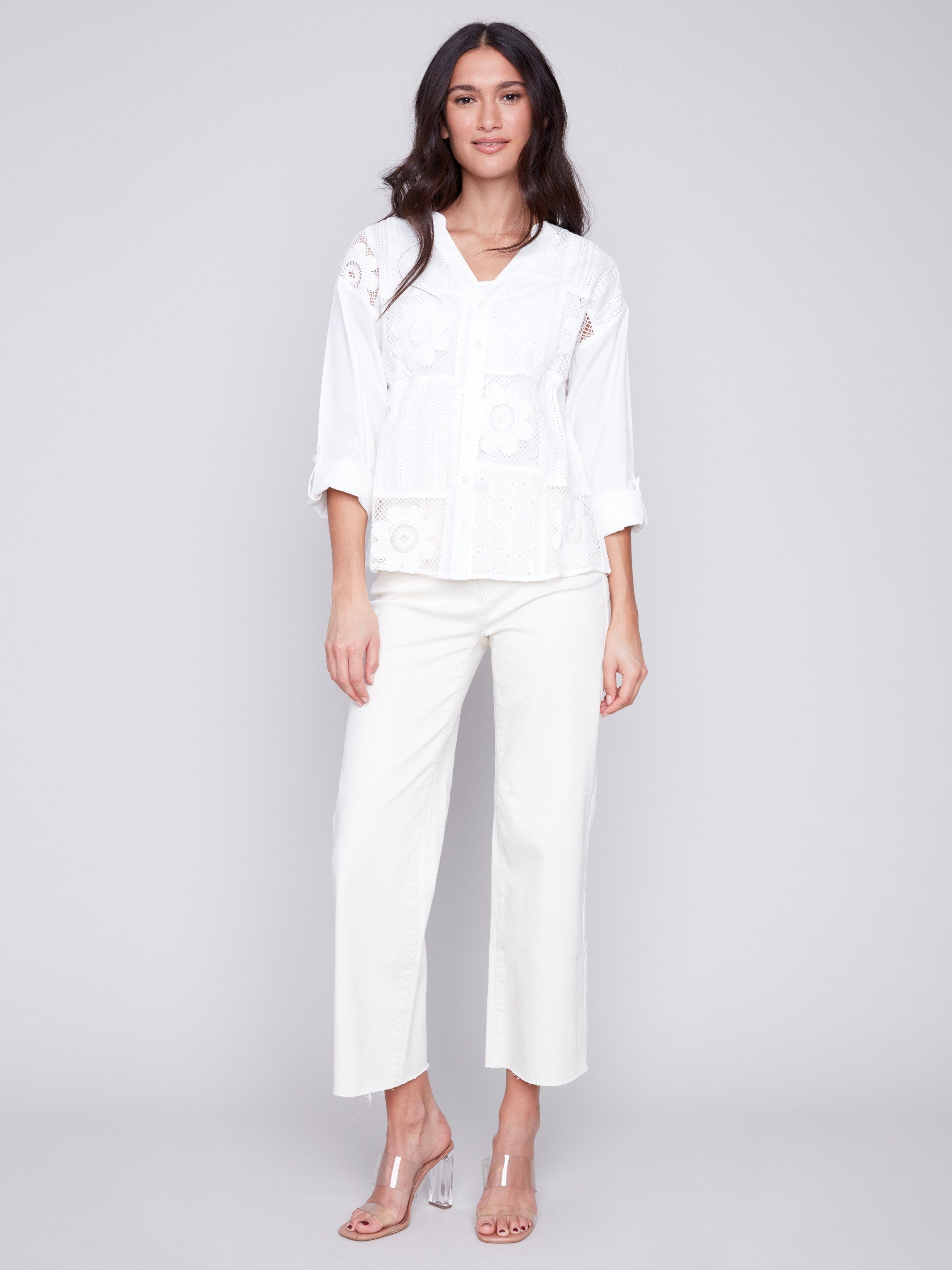 Cotton Eyelet Shirt - White - Charlie B Collection Canada - Image 3