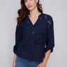 Cotton Eyelet Shirt - Navy - Charlie B Collection Canada - Image 1