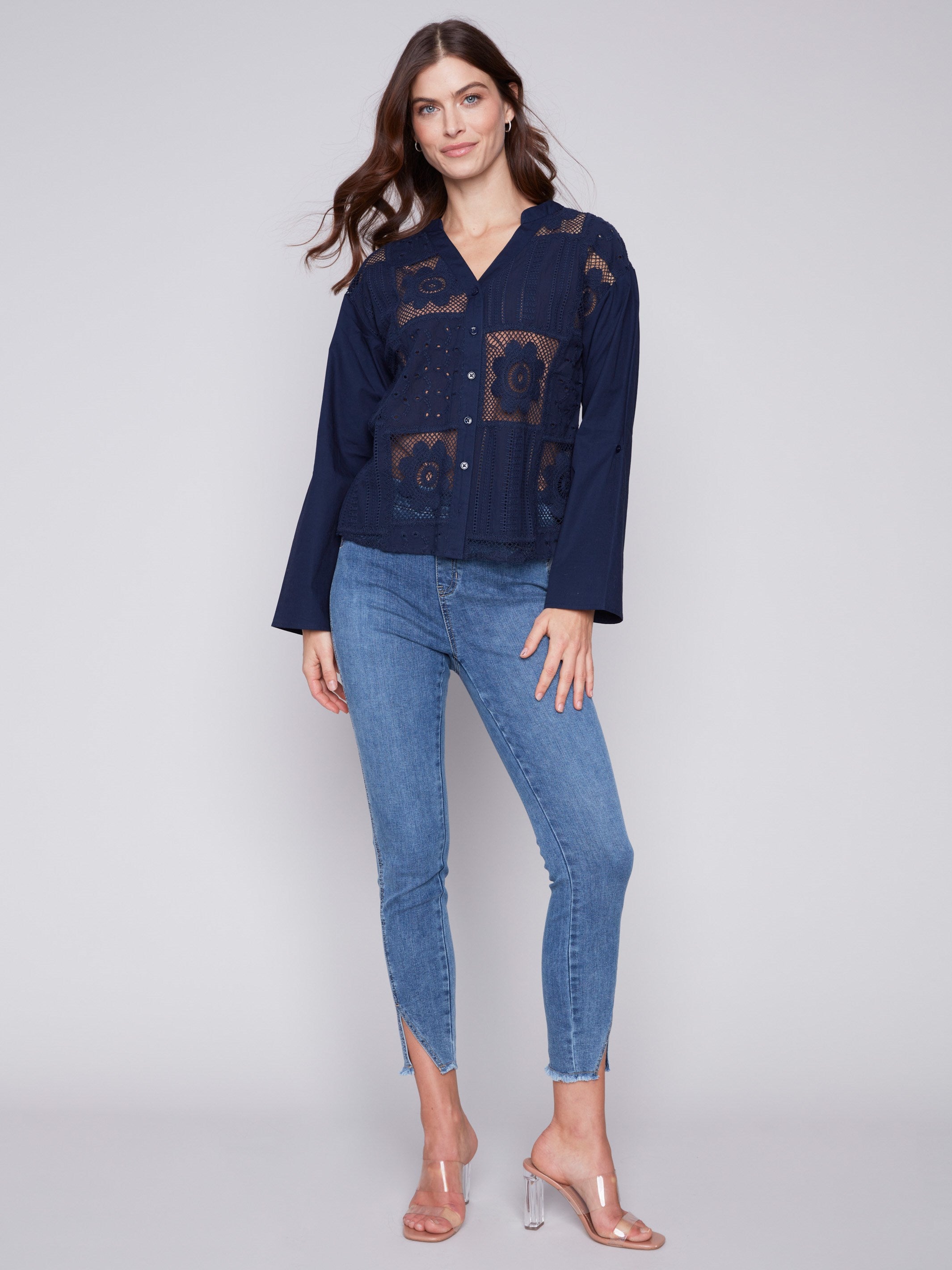 Cotton Eyelet Shirt - Navy - Charlie B Collection Canada - Image 3