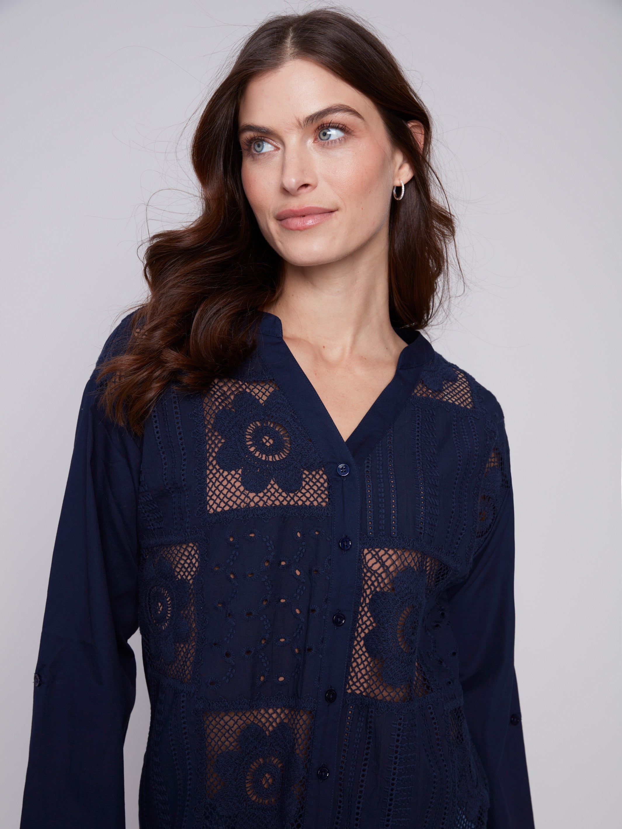Cotton Eyelet Shirt - Navy - Charlie B Collection Canada - Image 5