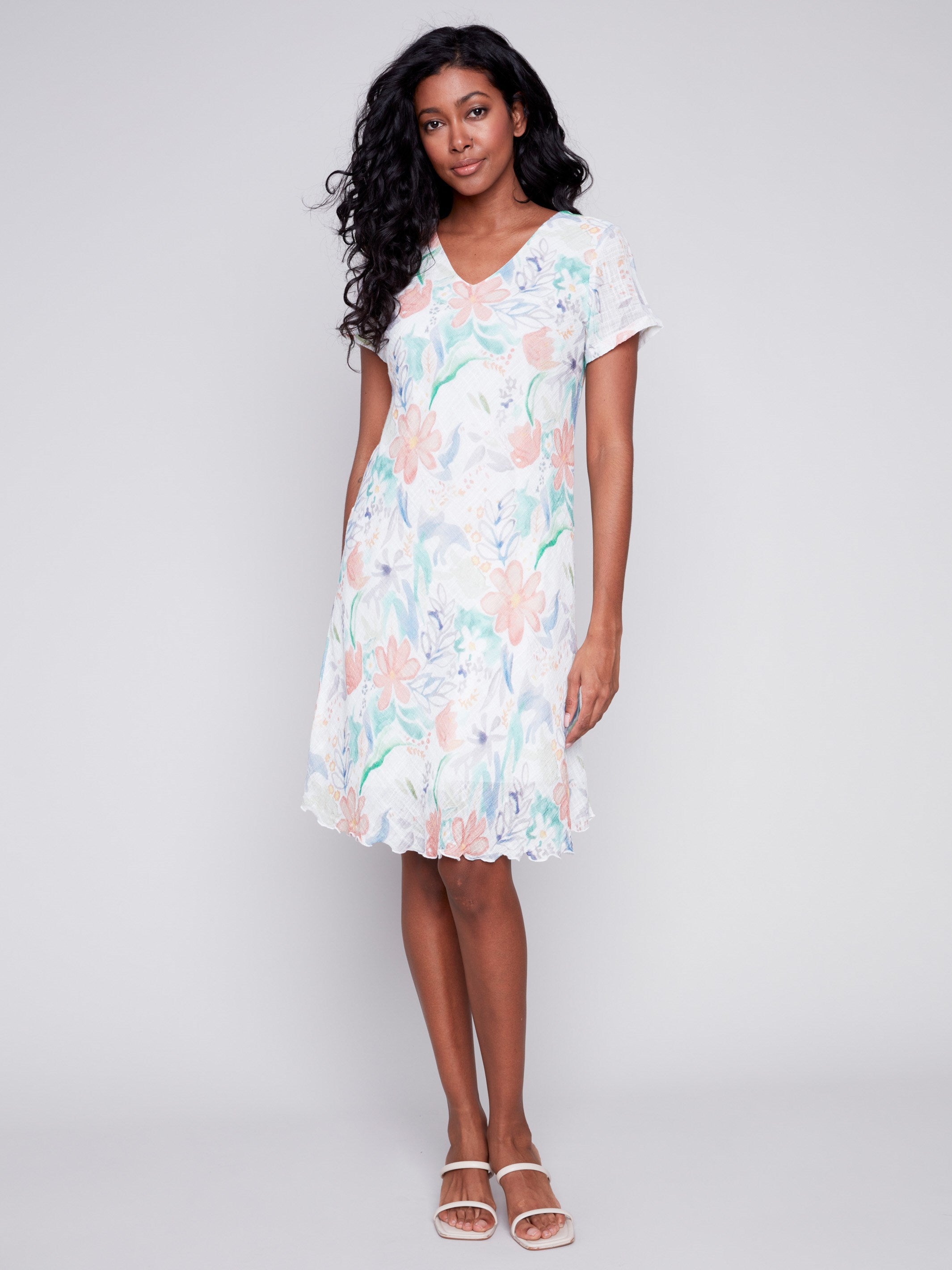 Cotton Gauze Dress with Bias Cut - Lotus - Charlie B Collection Canada - Image 2