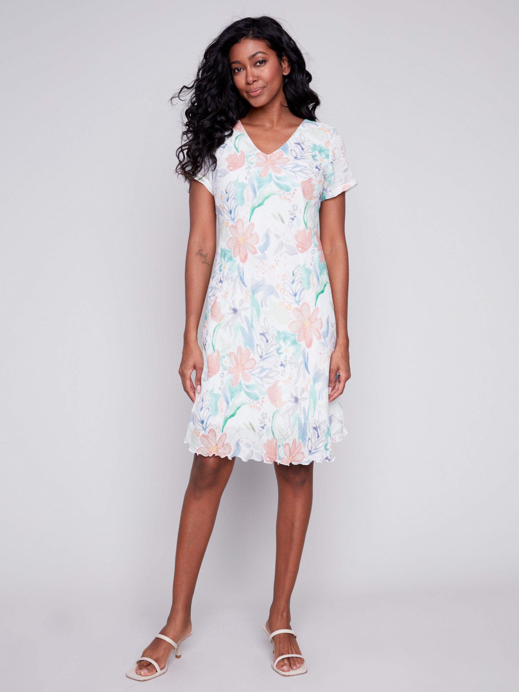 Cotton Gauze Dress with Bias Cut - Lotus - Charlie B Collection Canada - Image 3