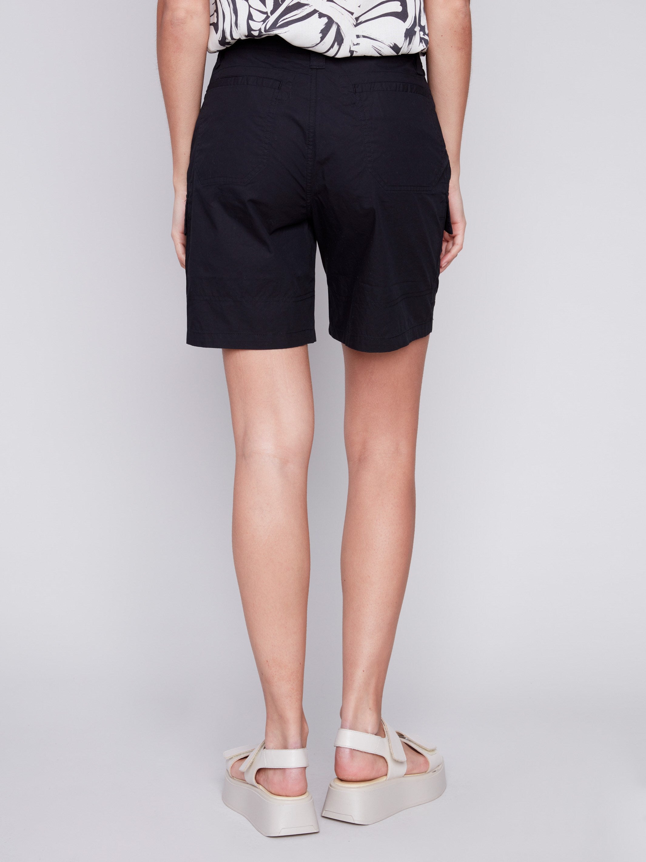 Cotton Shorts with Cargo Pockets - Black - Charlie B Collection Canada - Image 3