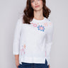 Cotton Sweater With Flower Embroidery - White - Charlie B Collection Canada - Image 1