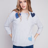 Cotton Sweater with Heart Patches - Grey - Charlie B Collection Canada - Image 1