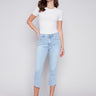Cropped Bootcut Jeans with Asymmetrical Hem - Bleach Blue - Charlie B Collection Canada - Image 1