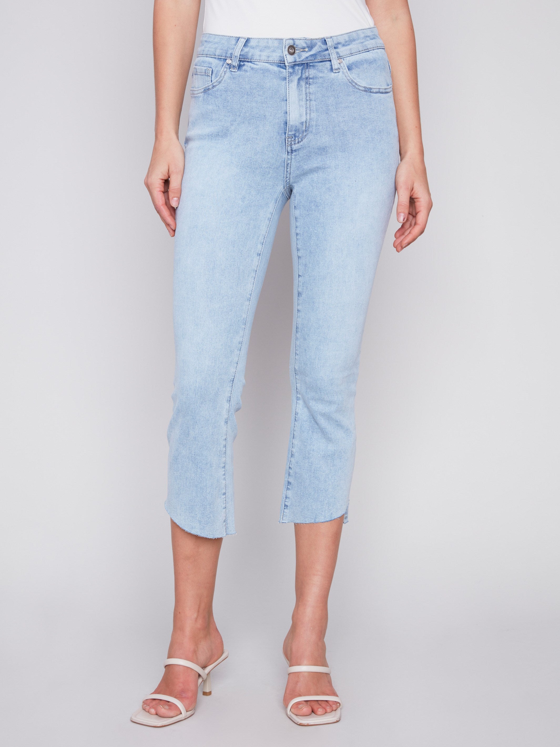 Cropped Bootcut Jeans with Asymmetrical Hem - Bleach Blue - Charlie B Collection Canada - Image 2