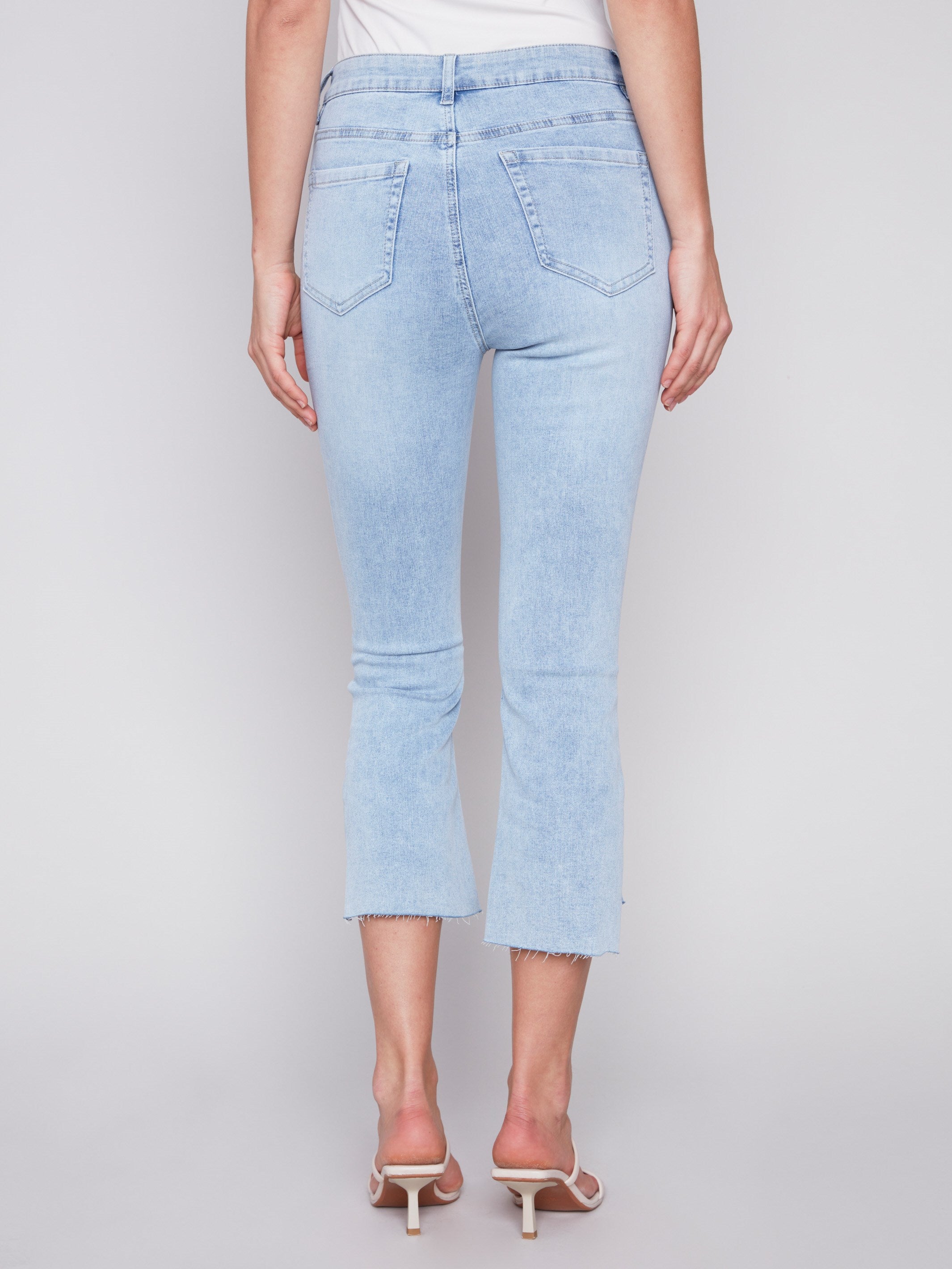 Cropped Bootcut Jeans with Asymmetrical Hem - Bleach Blue - Charlie B Collection Canada - Image 3