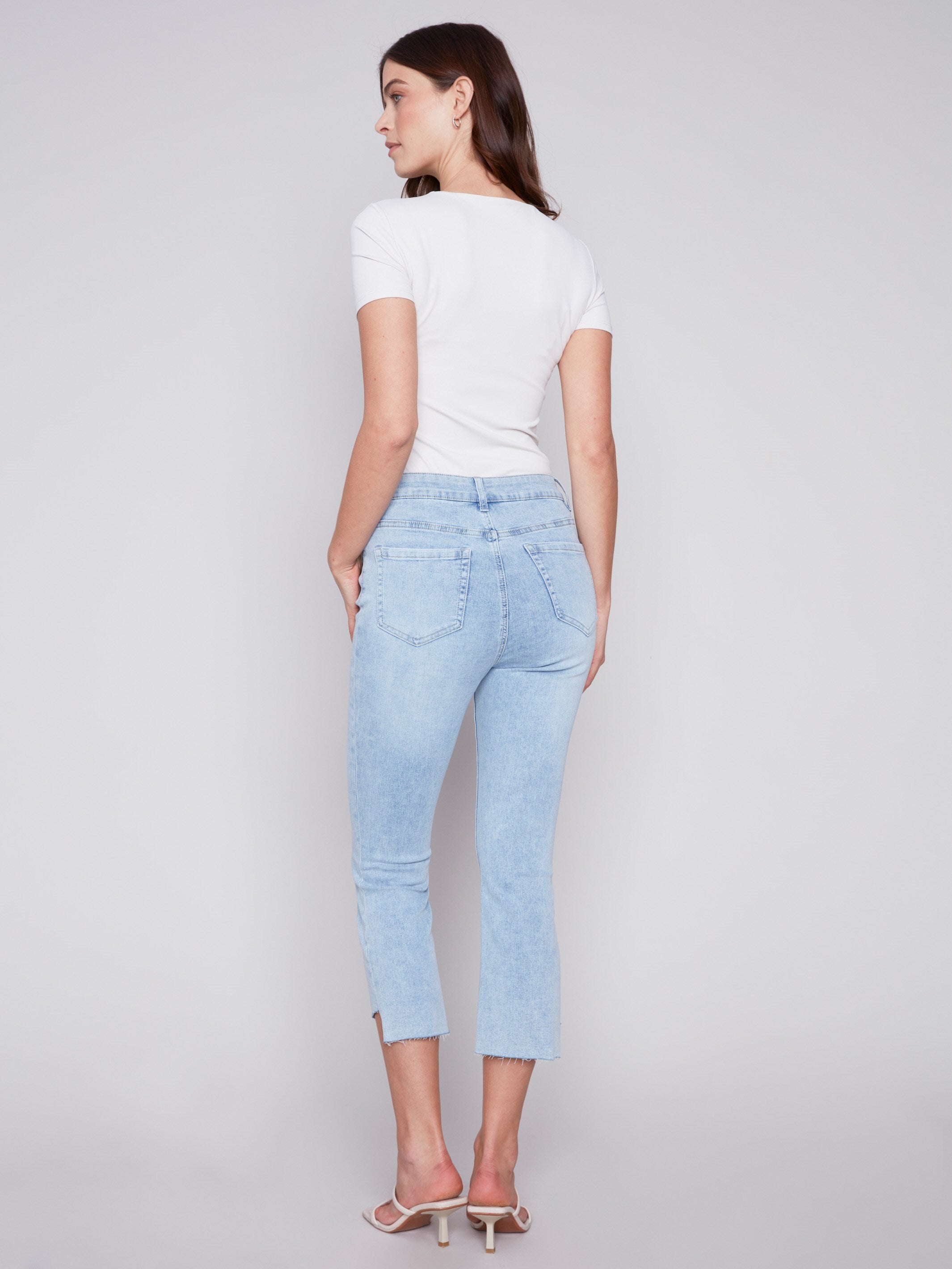 Cropped Bootcut Jeans with Asymmetrical Hem - Bleach Blue - Charlie B Collection Canada - Image 6