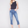 Cropped Bootcut Jeans with Asymmetrical Hem - Medium Blue - Charlie B Collection Canada - Image 1